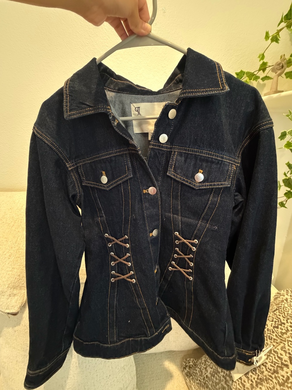 Pilcro Dark Blue Lace-Up Denim Jacket